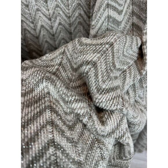 CHICO'S gray zigzag striped knit open front waterfall cardigan sweater 2 L 12-14 - Picture 4 of 7